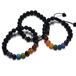 Set of 3 Chakras Bead Natural Stone Lava Bracelet Oil Diffuser Bracelet